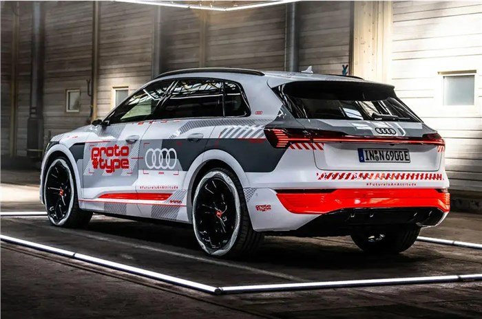 Audi e tron SUV facelift prototype rear left quarter